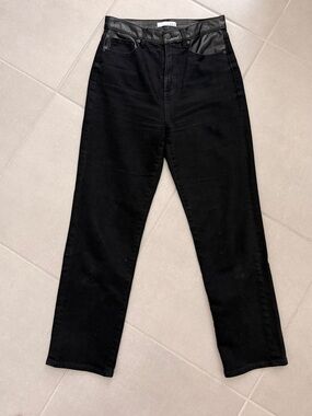 LOFT Black High-Rise Jeans with Faux Leather Waistband